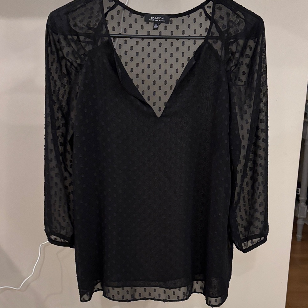Babaton Aritzia Swiss Dot Sheer Blouse Top Black XXS Minimalist